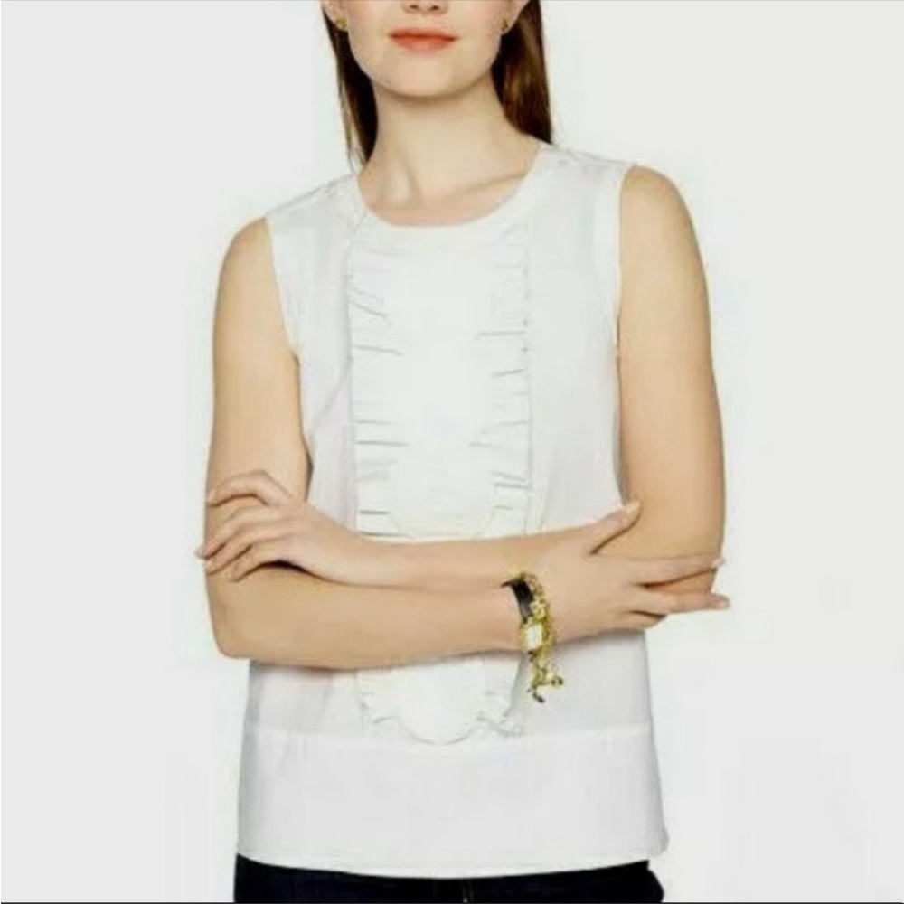 KATE SPADE  sheer cotton poplin scalloped sleeveless top